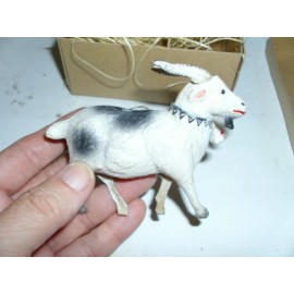 The Dresden Cottage New 3D Dresden Paper Christmas Ornament Goat w Collar & Bell Tree Decoration