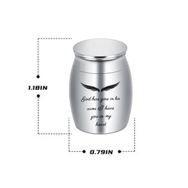 Mini Urn Memorial Urn Cremation Urn Urn Urn Angel Wing Screw Type Hand Held Stainless Steel Quarterial Urn Body Engraved Large Capacity Silver Black Rose Gold (Silver, 1.2 x 0.8 inches (3 x 2 cm),