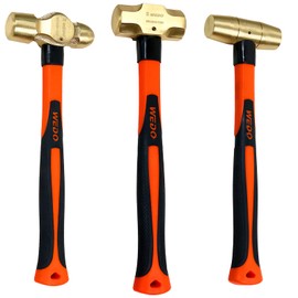 WEDO 3PCS Hammer Set,3lb Sledge Hammer,2lb Drum Type Hammer,2lb Ball Pein Hammer,Brass,Fiberglass Handle,Die-Forge,Corrosion Resistant