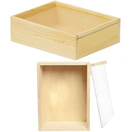 YCOSAN 2 Pcs Wood Boxes for Crafts, 7.9 x 5.9 x 2.7 Inch Large Wooden Storage Boxes, Unfinished Wood Box,Wooden Display Box with Sliding Transparency Lid