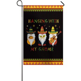 Welcome Garden Flag Cinco De Mayo Gnomes and Guitar, Double Sided House Flags All Seasons Yard Decoration Mexico Holiday Banners for Outdoor Indoor 12x18In