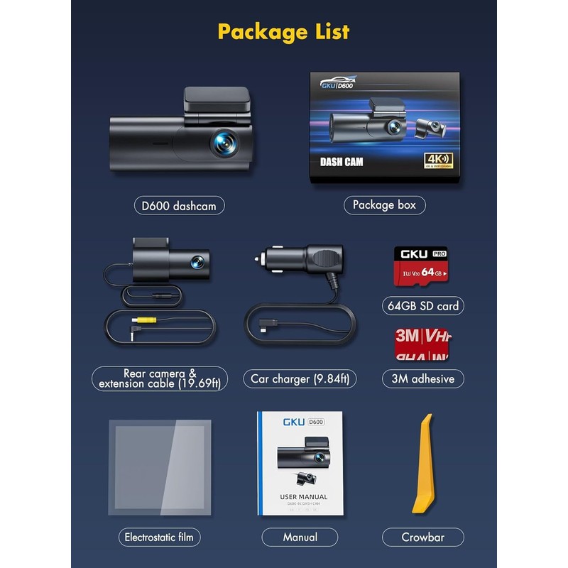 GKU GKU Dash Cam Front and Rear Camera C 4K+1080P