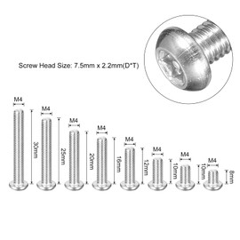 sourcing map M4 Torx Security Screws Kit, (M4x6/8/10/12/16/20/25/30mm)140pcs 304 Stainless Steel Round Head Tamper Proof Screw, W 1pcs T20 Wrench Bolts