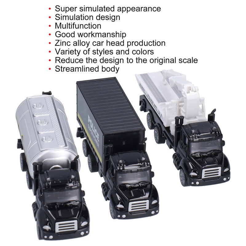 3pcs 1:50 Truck Model Toy Set Pull Back Recovery Tanker
