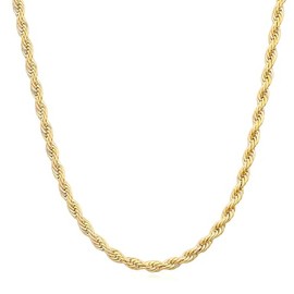 14K Solid Yellow Gold Twisted Rope Chain for Men & Women, Available in 1.5mm to 4.2mm Widths, 16"-36" Length Options (2mm,18inch)