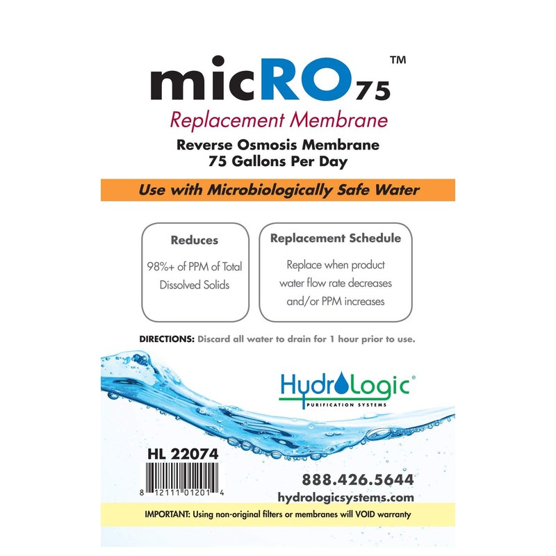 Hydro-Logic Purification Systems Hydrologic micRO-75 Membrane HL 22074 Hydroponic Water