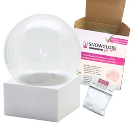 Snowglobe for You 40068 DIY Snow Globe Do It Yourself with Glass Ball and Polyresin Base White Square - 100 mm Diameter - Individual Shake Ball - Make Your Own Glitter Ball