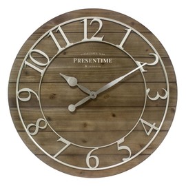 Presentime & Co Vintage Farmhouse Shiplap Clock, 19.5 inch, Silver Arabic Numerals with Weathered Pine Wood Shiplap Style. Large Farmhouse Decor for Living Room, Entryway, Home Office, Wall Décor