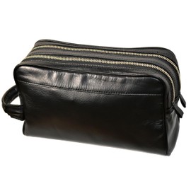 [KAKKOII] Genuine Leather Pouch, Large Capacity, Genuine Leather, 2 Compartments, Double Zipper, Width 10.8 inches (25 cm), Handbag, Men's, Gentleman's, Black, Toyooka Bag, Black