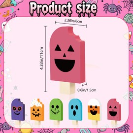 Kathfly 6 Pcs Summer Halloween Table Decor Wooden Ice Cream Tiered Tray Decor Halloween in Summer Table Sign Spooky Cute Tabletop Centerpiece for Home Kitchen Shelf Display Desk Party Decoration Gift
