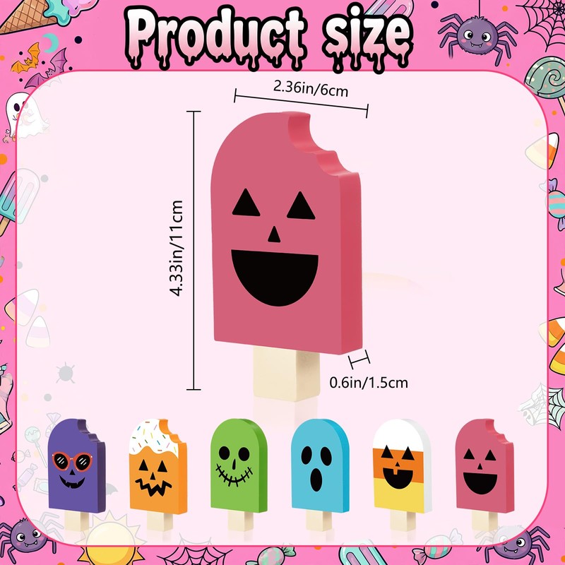 Kathfly 6 Pcs Summer Halloween Table Decor Wooden Ice Cream