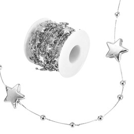 10 Metres/Roll Bead Roll, ABS Bead Chain Five-Pointed Star Decorative Cord DIY Wedding Decoration (Silver)