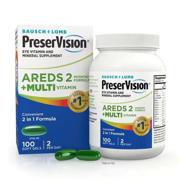 PreserVision AREDS 2 + Multivitamin, 2-in-1 Eye Vitamin, Contains Vitamin C, D, E & Zinc, 100 Softgels (Packaging May Vary)