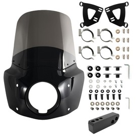 FATECIM Motorcycle 5.75" Headlight Fairing Cover with 15" Smoke Windshield & 48-58mm Mounting Kit For 2006 - 2017 Harley Dyna Softail Low Rider Street Bob Super Glide