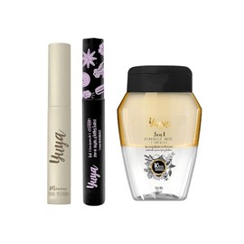 YUYA Ciclo Set Máscara de Pestañas 10 Aceites Naturales + Desmaquillante 3 en 1 Ojos y Labios + Gel Fijador de Cejas | Pestañas Largas, Volumen y Defi