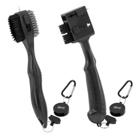 Golf-EZ Premium Golf Club Cleaning Brush Set with Magnetic Quick Release (2 Pack) | Heavy Duty Oversized Brush Head | 3-in-1 Retractable Brush Head
