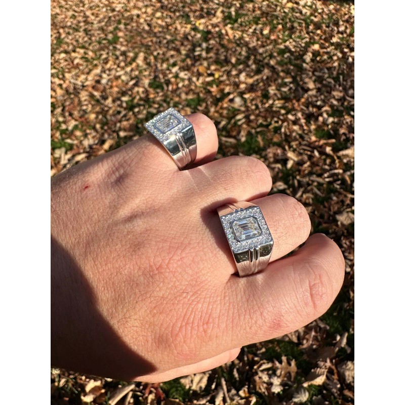 Harlembling Big 2.6ct Emerald Cut MOISSANITE Solitaire Mens Real Solid