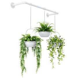 Bamworld Hanging Planters for Indoor Plants Plant Hanger Indoor Hanging Plant Holder Window Plants Shelves Metal Rod(Pot&Chains Not Included) 36.2in White
