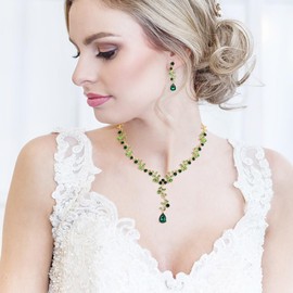 EleQueen Women's Teardrop Crystal Necklace Earrings Set, Jewellery Set for Wedding Dress Costume Accessories, Crystal Alloys, Crystal