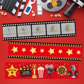 72 Pcs Movie Night Filmstrip Party Tape Borders Trim Gold Star Movie Reel Film Border for Classroom Bulletin Boards Decor Walls Window Door Schools Offices Movie Party Decorations