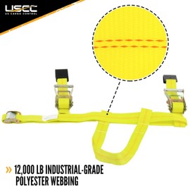 US Cargo Control Side Mount Wheel Net with Cam Buckle and Two Ratchets and Flat Hooks, Easy to Use Wheel Strap for Vehicle Tie Down Applications, Durable Polyester Webbing