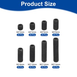 sourcing map Allen Head Socket Hex Grub Screw Assortment Kit, 200PCS M3 Carbon Steel Internal Hex Drive Cup-Point Set Screws Assortment Kit for Door Handles, Faucet