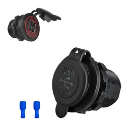 SHMZK 4.2A Dual USB Charger Socket, Waterproof Power Outlet 12V/24V 2.1A & 2.1A Quick Charge Socket, USB Charger Socket with Cap for Car Golf Cart Mobile RV ATV Truck Marine Boat (Red)