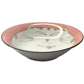 Japanese Porcelain Bowl Soup Bowl Pho Bowl Ramen Bowl Made in Japan, Maneki Neko Smiling Cat Pattern (4, 8.5 inch)