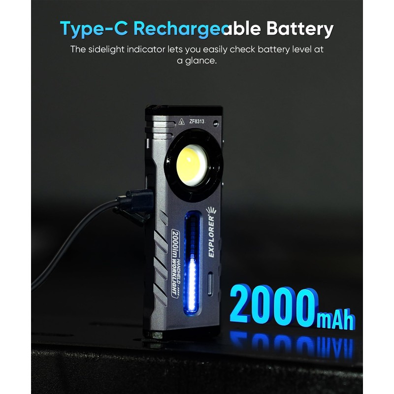 HOTLIGH ZF8313 Rechargeable Flashlight, Magnetic EDC Flashlight Rechargeable, 2000 Lumens
