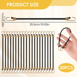 20 Pack Heavy Duty Bungee Cords with Hooks, 10 Inch Mini Bungee Cords, Small Stretchy Cord Perfect for Luggage Strapped Down in Outdoor Camping, Luggage, Roof Racks, Tents, Tarps, Bikes, Car, Rvs