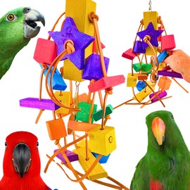 Bonka Bird Toys 1432 Big Crunch 18" x 7" Multicolored Wood and Leather Chew Toy for Macaws Cockatoos African Greys Large Birds Cage Entertainment