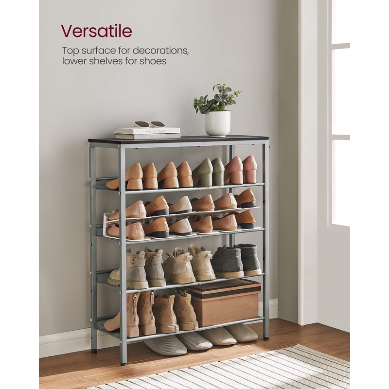 VASAGLE Shoe Rack for Entryway, 5-Tier Shoe Rack Organizer with