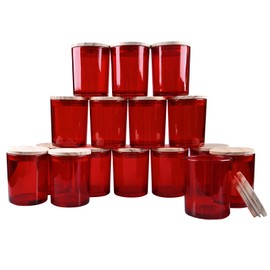 SHOWIN Thick Candle Jars for Making Candles 16 Pcs, 7 OZ Empty Jars with Wood Lids for Candle Making, Sample Container, Red