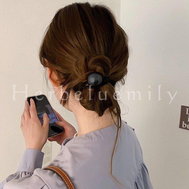 Herbeluemily Hair Rubber Black Hair Rubber Pearl Metal Ball Set