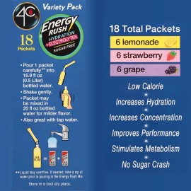 4C Energy Rush PSD with Electrolytes 18ct Variety Pack Stix (Lemonade/Stra