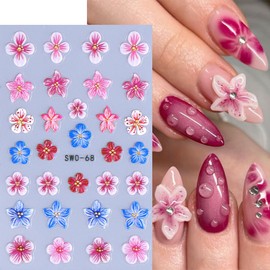 Flower Nail Art Stickers Decals Spring Flower Butterfly 5D Embossed Nail Decals 3PCS Colored Butterfly Wings Floral Butterfly Nails Adhesive Stickers Manicure Supply for Women DIY Nail Art Decorations