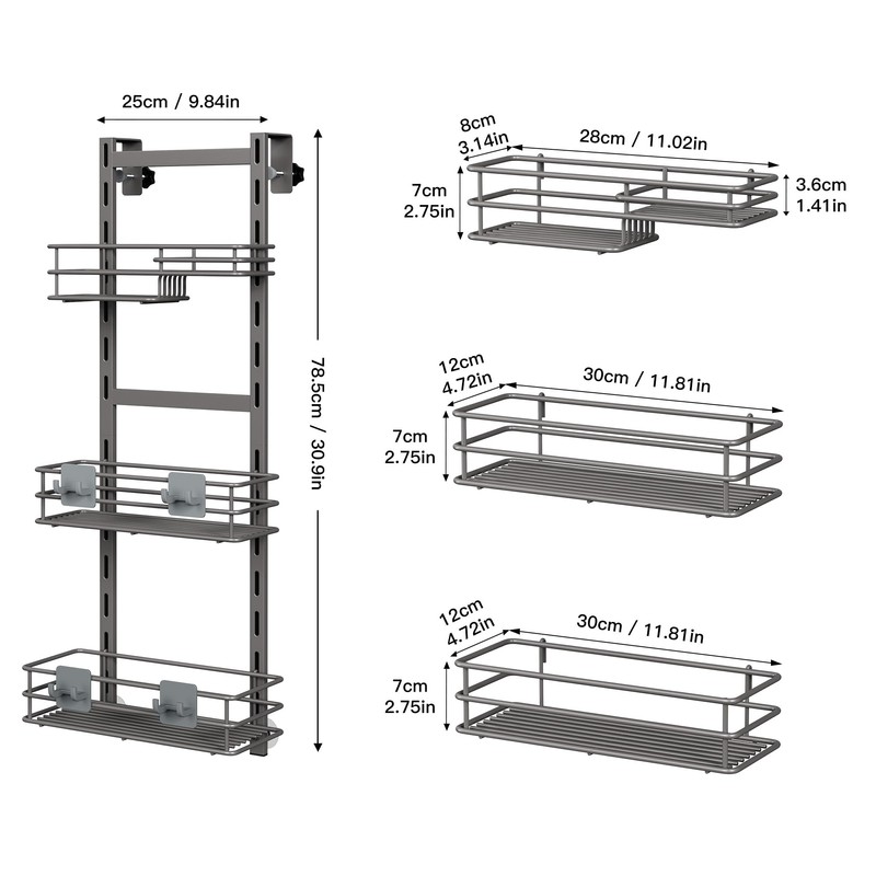 Orimade Over the Door Shower Caddy Adjustable 3 Tier Dark