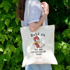 Loxato Jute Bag Printed Sayings Funny - Fabric Bag with Funny Design - Cotton Bag with Long Handles - Shopping Bag Sustainable - Shopper Canvas Bag 35 x 42 x 8 cm, Hold On, L