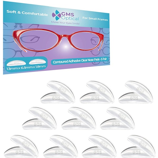 GMS Optical® 1.8mm x 13mm Short Anti-Slip Adhesive Contoured Silicone Eyeglass Nose Pads - Perfect for Kids Glasses and Smaller Frames - 10 Pair (Clear)