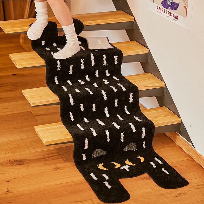 Bathroom Rug Cute Long Cat Shaped Velvet Soft Thick Non