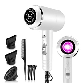 Secadora de Cabello, Secadora Ion Negativo con Difusor para Rizos 1800W, Secadoras Profesionales para Cabello, 3 Temperatura Ajustable y 2 Velocidades, Secadora de Pelo Portátil con Boquillas y Difusor para Hogar o Salón - Blanco