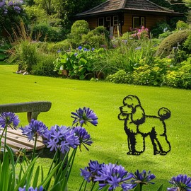 WADORN Poodle Metal Decorative Garden Stakes, Dog Outdoor Statues Silhouette Funny Black Animal Dogs Silhouette Outdoor Stakes Decor Gift for Garden Yard Backyard Patio Lawn Art Outdoors Decors