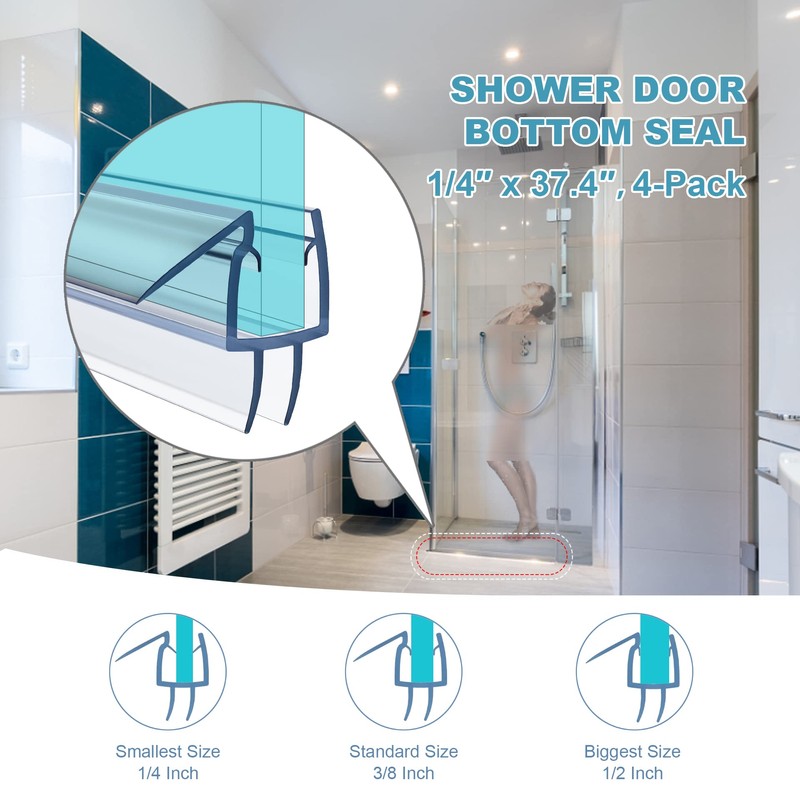 4 Pack Frameless Shower Door Bottom Seal, 1/4 x 39