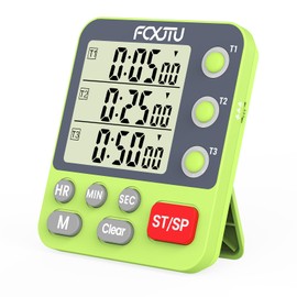 FCXJTU Digital Dual Triple Kitchen Timer, 3-Channel Magnetic Countdown Timer for Cooking, Large Display Stopwatch Multi Food Classroom Timer Loud Alarm for Seniors Teachers Battery Included (Green)