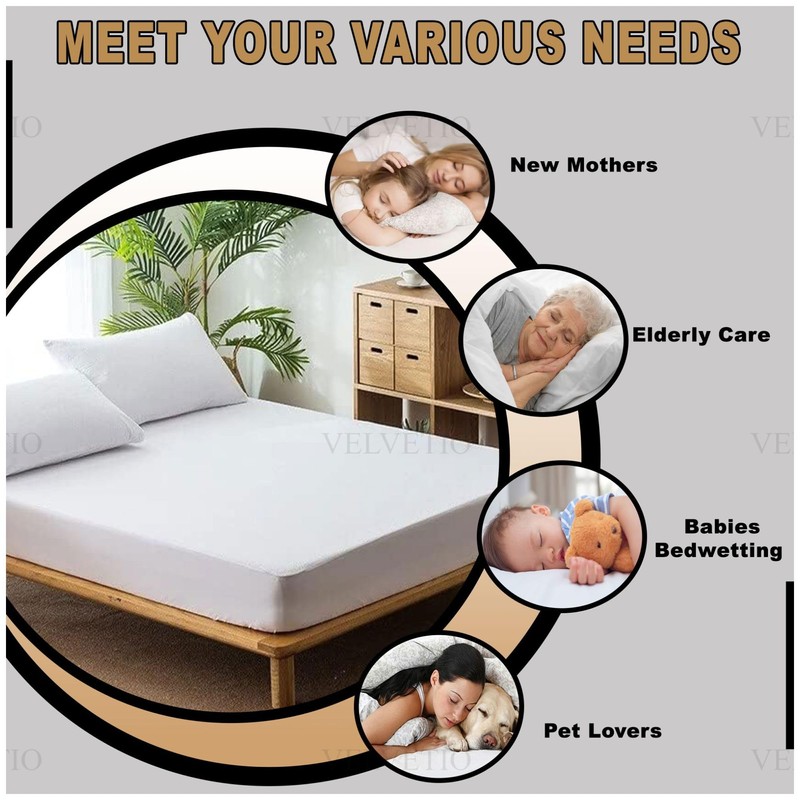 VELVETIO Waterproof Terry Towelling Mattress Protector, Soft Polycotton Non Allergic