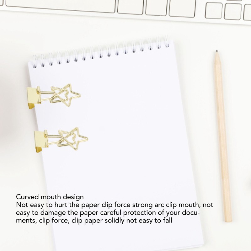 30pcs Gold Binder Clips Flower Shape Pentagonal Heart Shape Electroplating
