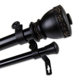 Rod Desyne 1" Delaney Double Curtain Rod, 120-170 inch, Black