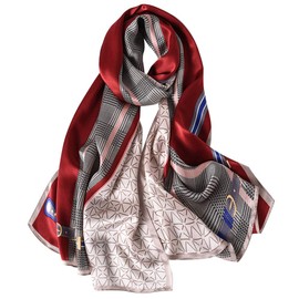 STORY OF SHANGHAI Womens 100% Natural Mulberry Silk Scarf Multi-use Scarves for Ladies,Red Plaid