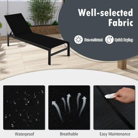 COSTWAY Lounge Chair Outdoor, Aluminum Frame Chaise Lounge with 6-Position Adjustable, Breathable Fabric, Lightweight Patio Pool Lounger for Tanning (1, Black)