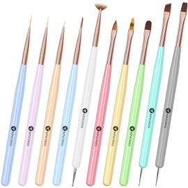 KINGMAS KINGMAS Nail Art Brushes, 10Pcs Nail Gel Polish Painting Brush Drawing Pen, Nail Liner Brush and Nail Dotting Pen Nail Dust Cleaning Brush